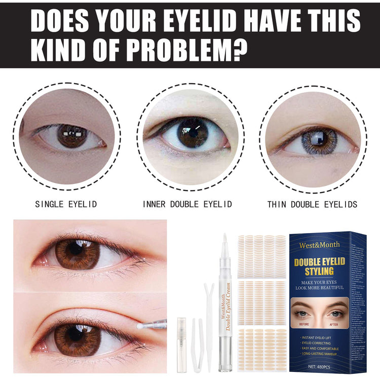 West&Month Double Eyelid Tape - Invisible, No-Glue, Natural Mesh Adhesive, Activates With Water, Beautiful Eyes, Olive Shaped Lace - PULSE MART