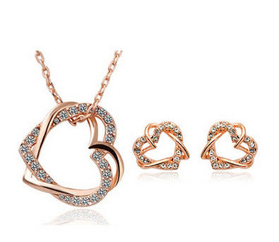 Yiwu Fashion Jewelry Factory Jewelry Customized Double Diamond Heart Necklace Earring Set - PULSE MART