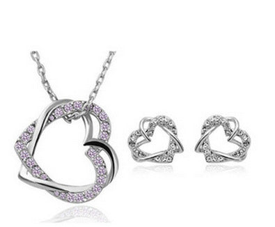 Yiwu Fashion Jewelry Factory Jewelry Customized Double Diamond Heart Necklace Earring Set - PULSE MART
