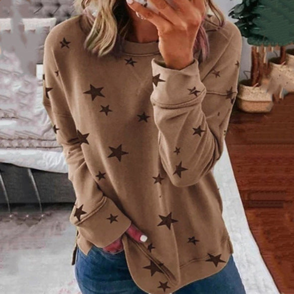Star print stitching T-shirt fashion top women - PULSE MART