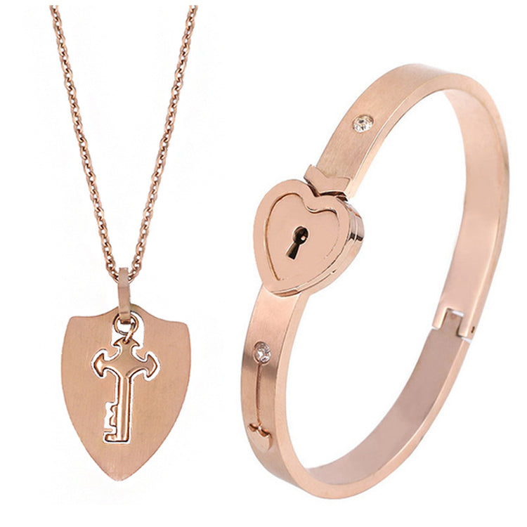Fashion Jewelry Titanium Steel Couple Love Lock, Bracelet, Key Set, Necklace - PULSE MART