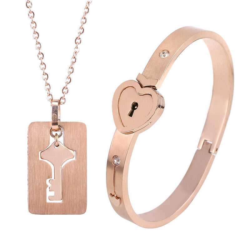 Fashion Jewelry Titanium Steel Couple Love Lock, Bracelet, Key Set, Necklace - PULSE MART