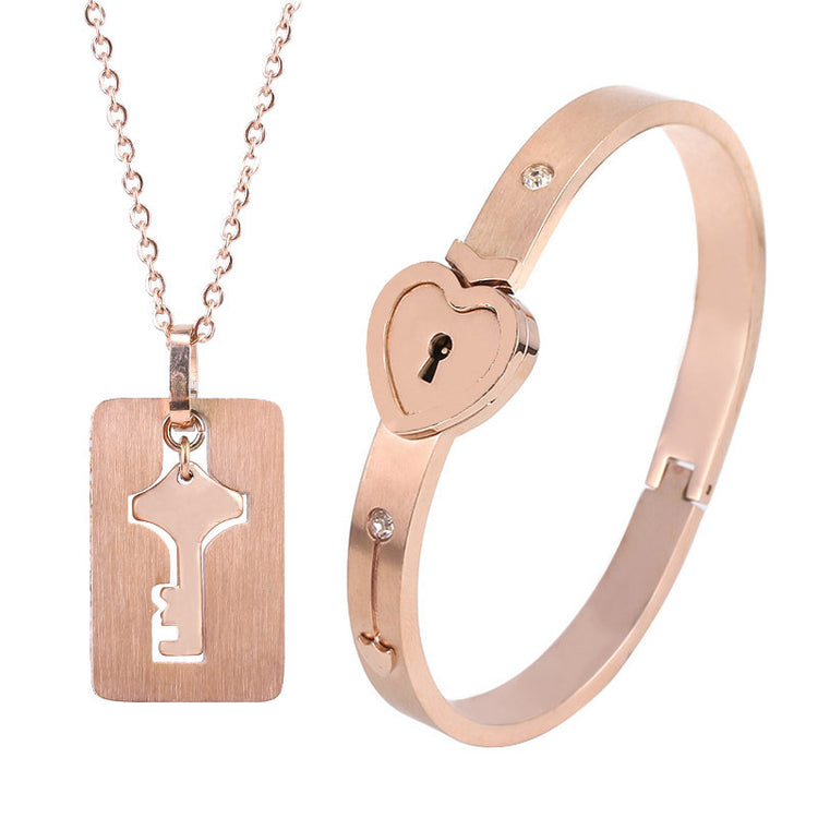 Fashion Jewelry Titanium Steel Couple Love Lock, Bracelet, Key Set, Necklace - PULSE MART