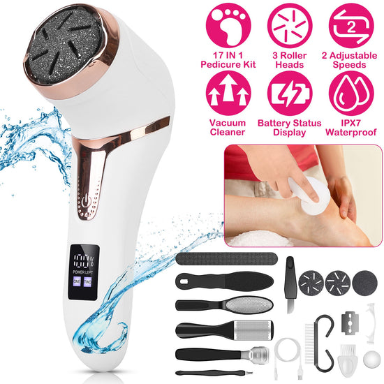 17Pcs Electric Foot Callus Remover With Vacuum Foot Grinder Rechargeable Foot File Dead Skin Pedicure Machine With 3 Grinding Heads 2 Speeds Foot Care Tool - PULSE MART