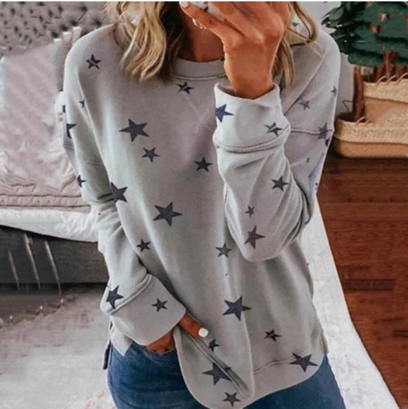 Star print stitching T-shirt fashion top women - PULSE MART