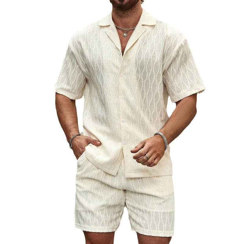 Men Tracksuits Summer Fashion Solid Loose Casual Two Pieces Lapel Button Shirt Shorts Beach Holiday All-match Outfits Male - PULSE MART