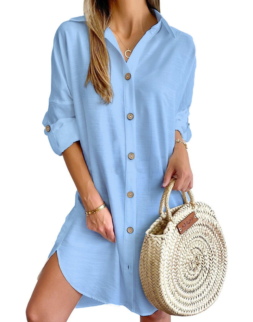 Women's Autumn Long Sleeve Button-Down Shirtdress - PULSE MART