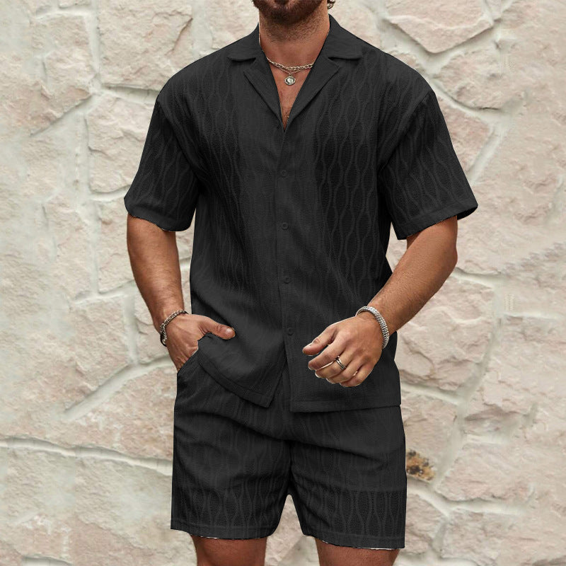 Men Tracksuits Summer Fashion Solid Loose Casual Two Pieces Lapel Button Shirt Shorts Beach Holiday All-match Outfits Male - PULSE MART