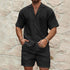 Men Tracksuits Summer Fashion Solid Loose Casual Two Pieces Lapel Button Shirt Shorts Beach Holiday All-match Outfits Male - PULSE MART
