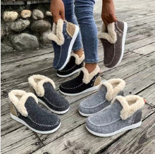 Fleece-lined Thick Plush Boots Warm Sewing Flat Cotton Shoes Winter Ankle Boot - PULSE MART
