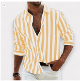 Striped Print Shirt Casual Loose Long-sleeved Shirt Men&