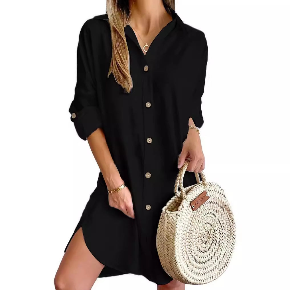 Women's Autumn Long Sleeve Button-Down Shirtdress - PULSE MART