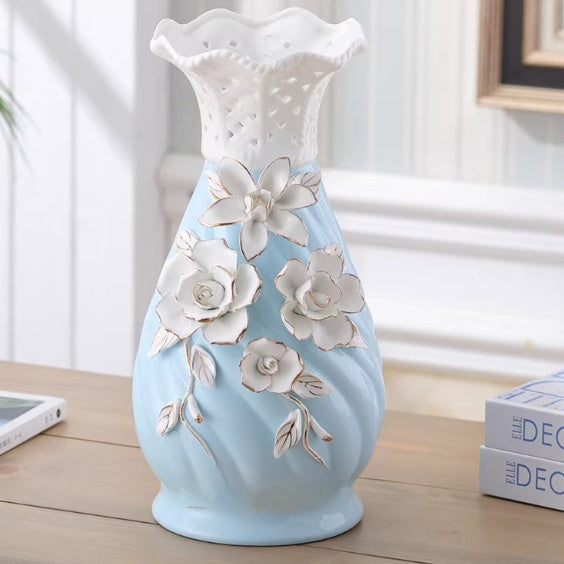 Ceramic Vase Ornament Home Decor Relief Hand-pinched Flower Design - PULSE MART