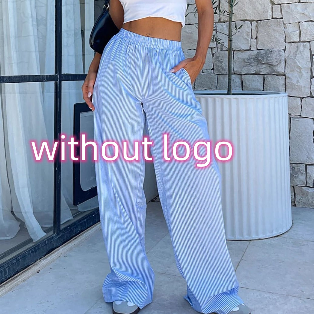 Fashion Y2K Striped Straight Trousers Summer Elastic High Waist Wide Leg Pants For Women - PULSE MART