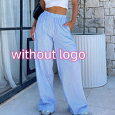 Fashion Y2K Striped Straight Trousers Summer Elastic High Waist Wide Leg Pants For Women - PULSE MART