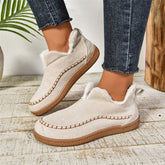 Fashion V-cut Plush Ankle Boots Winter Plus Velvet Flat Snow Boot Casual Warm Solid Suede Cotton Shoes For Women - PULSE MART
