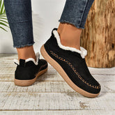 Fashion V-cut Plush Ankle Boots Winter Plus Velvet Flat Snow Boot Casual Warm Solid Suede Cotton Shoes For Women - PULSE MART