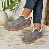 Fashion V-cut Plush Ankle Boots Winter Plus Velvet Flat Snow Boot Casual Warm Solid Suede Cotton Shoes For Women - PULSE MART