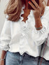Pure Color Ruffle Hemline Shirt, Casual V-neck Long Sleeve Shirt. - PULSE MART