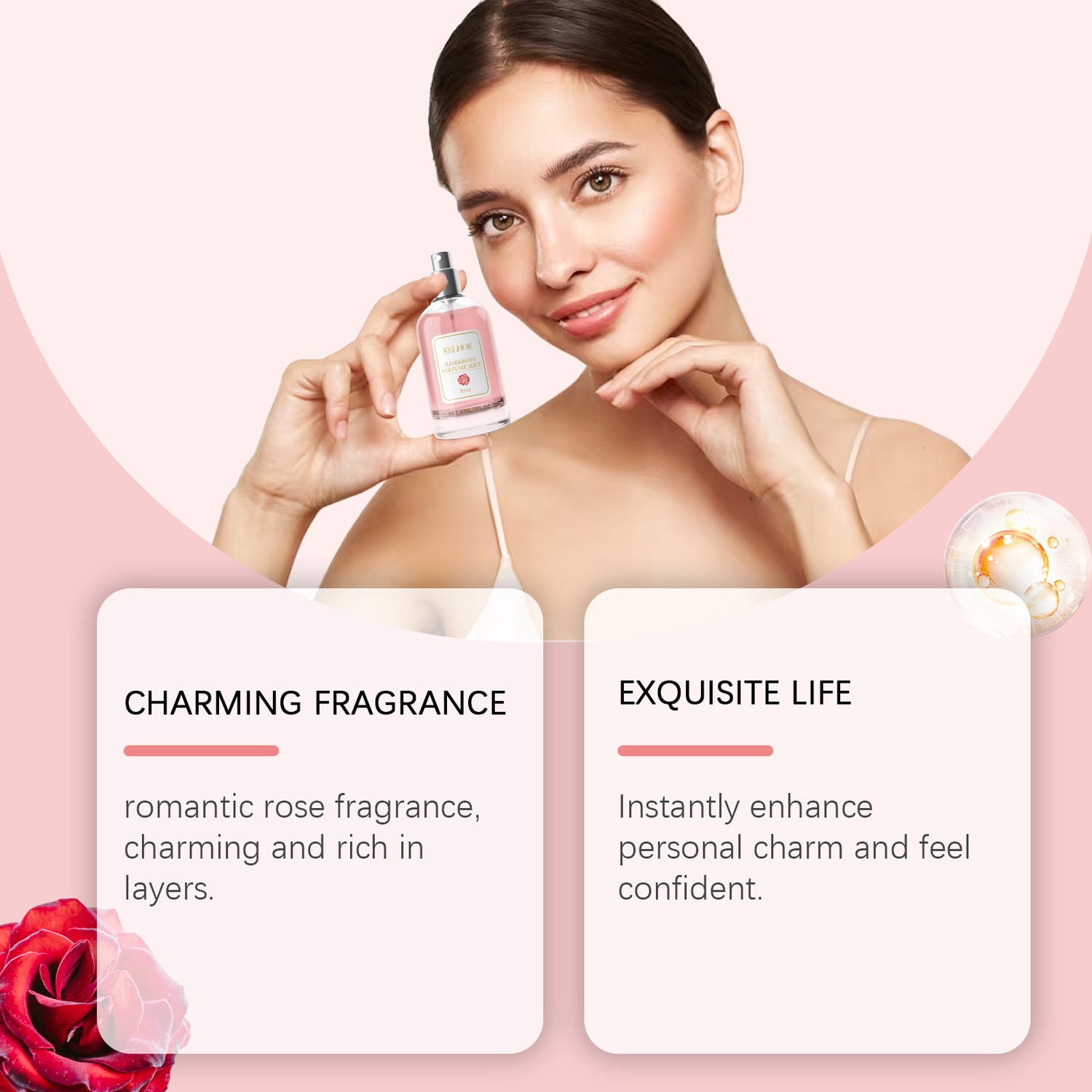 EELHOE Rose Body Hair Eau De Parfum Spray Fresh And Elegant With Fragrance And Charm Perfume Spray - PULSE MART