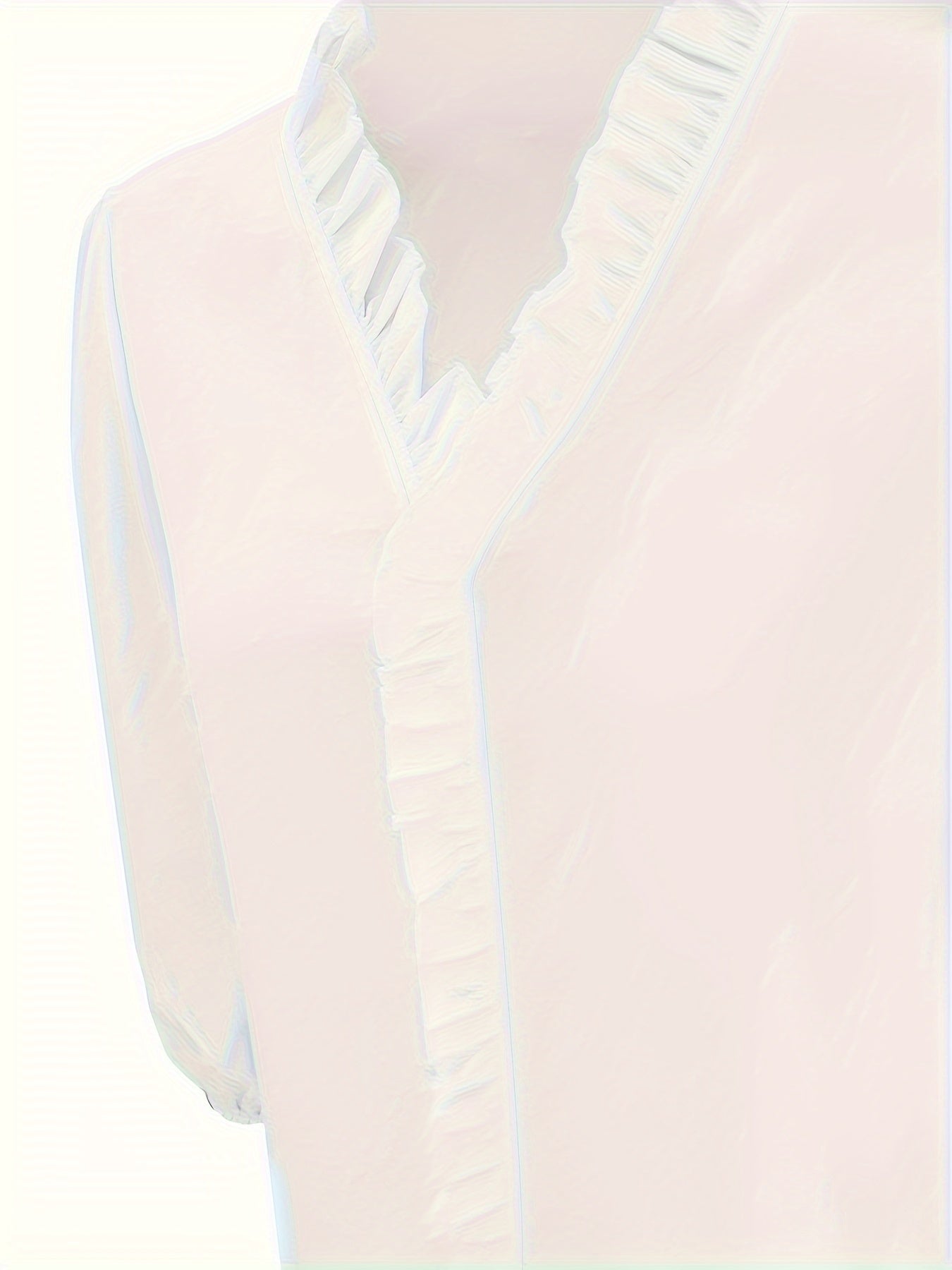 Pure Color Ruffle Hemline Shirt, Casual V-neck Long Sleeve Shirt. - PULSE MART