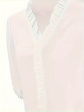Pure Color Ruffle Hemline Shirt, Casual V-neck Long Sleeve Shirt. - PULSE MART