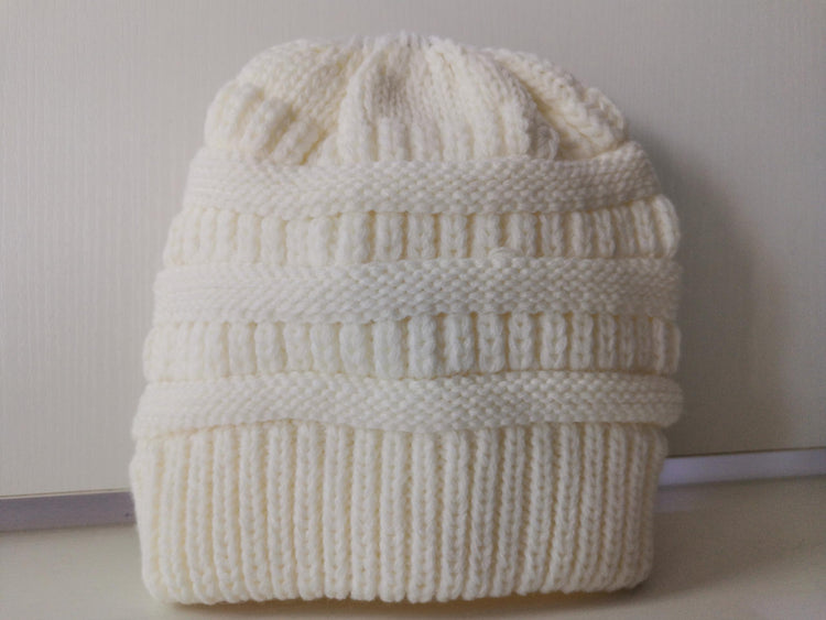 Mixed Color Knitted Wool Hat Ladies Non-labeled Ponytail Hat - PULSE MART