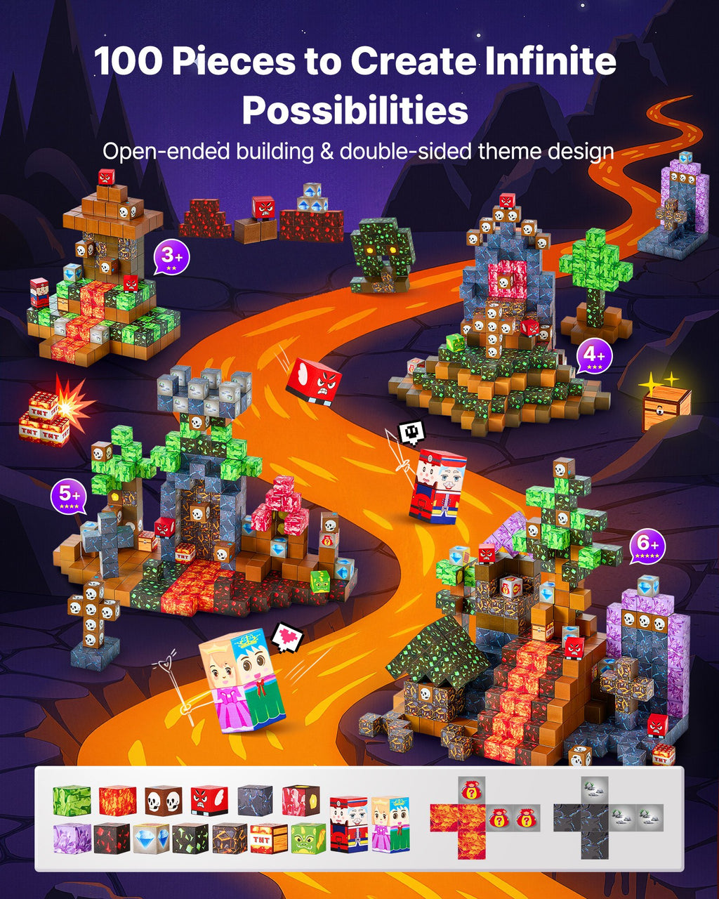 Magnetic Blocks, Dark Castle Set, Magnetic Building Cubes For Kids, STEM Montessori Sensory Toys For Christmas Birthday Gift, Construction Stacking Toy For 3 Years Old Boys & Girls - PULSE MART