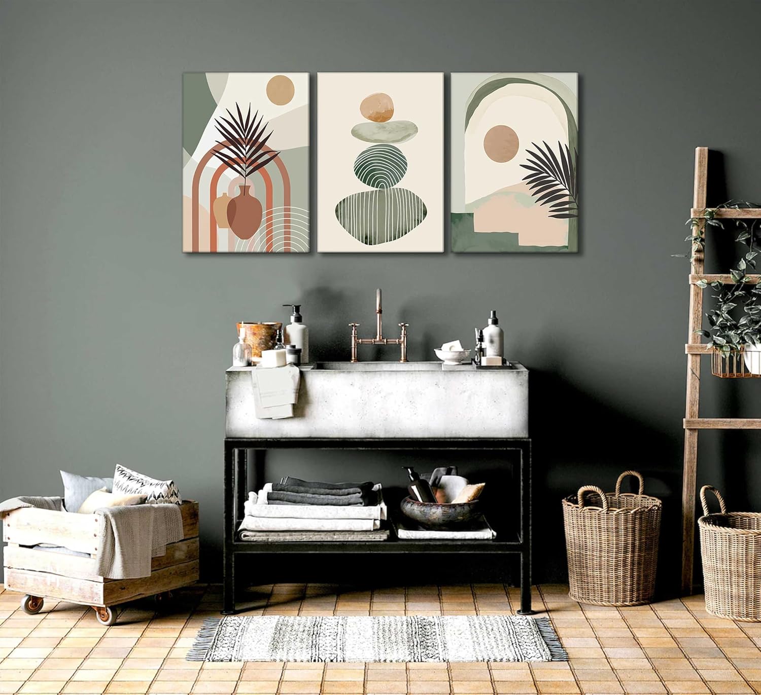 3 Pcs Boho Art Wall Decor Canvas Wall Art  Decor Stretched And Framed Ready To Hang Size 12 X 16in - PULSE MART