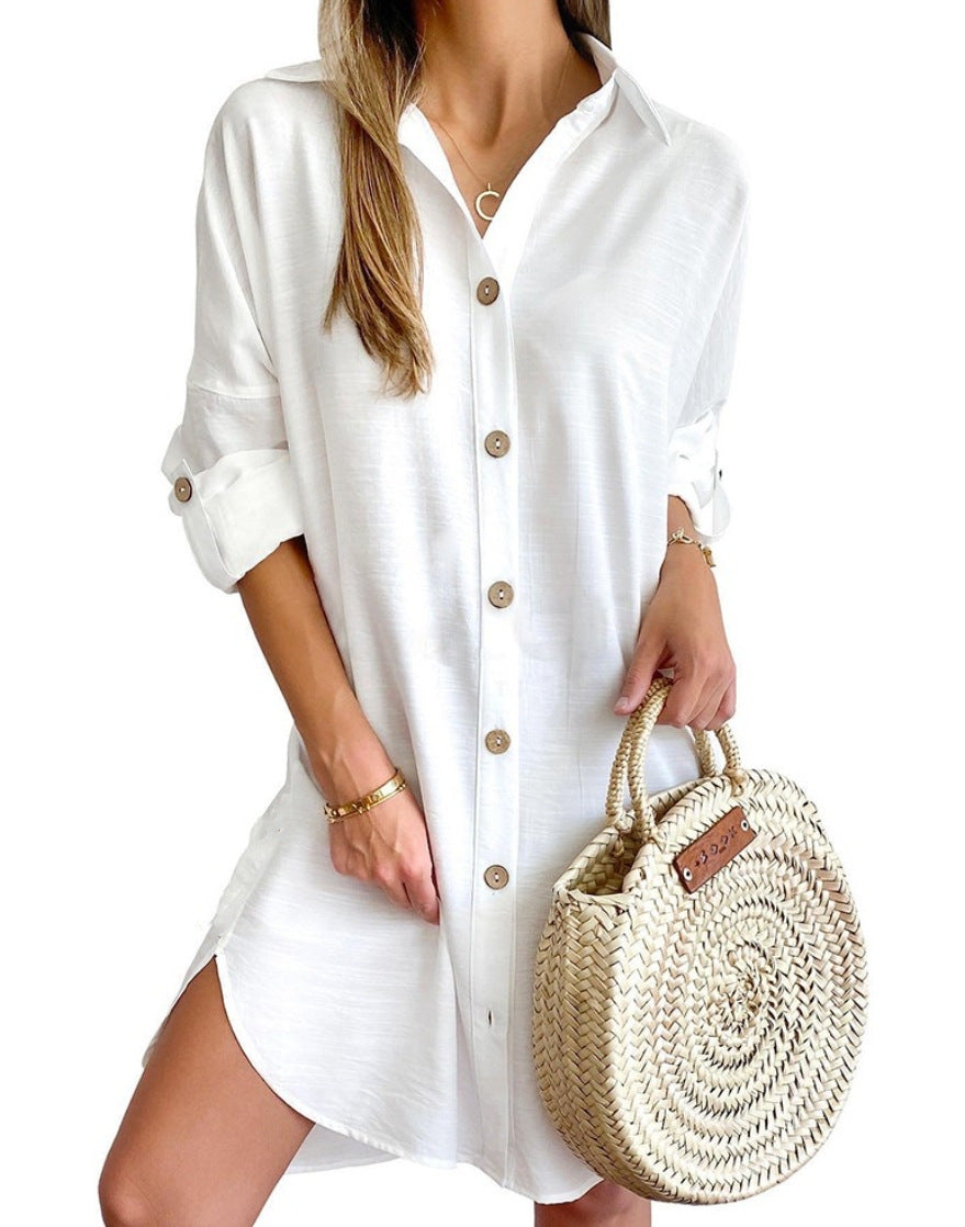 Women's Autumn Long Sleeve Button-Down Shirtdress - PULSE MART