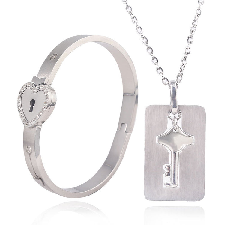 Fashion Jewelry Titanium Steel Couple Love Lock, Bracelet, Key Set, Necklace - PULSE MART