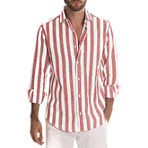 Striped Print Shirt Casual Loose Long-sleeved Shirt Men&