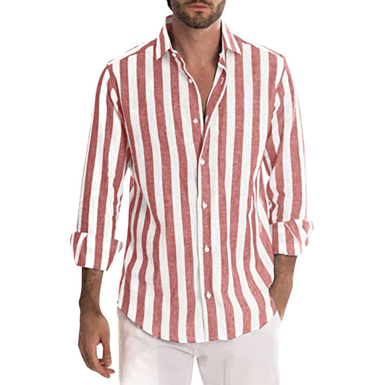 Striped Print Shirt Casual Loose Long-sleeved Shirt Men&