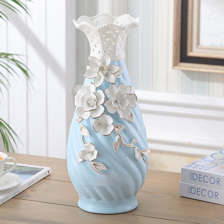Ceramic Vase Ornament Home Decor Relief Hand-pinched Flower Design - PULSE MART