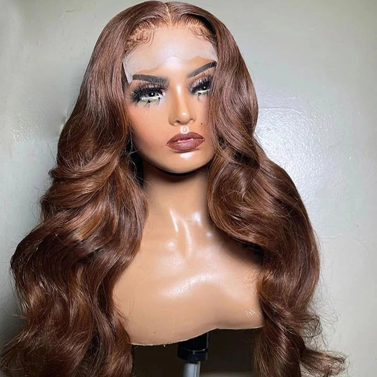 Chocolate Brown 4x4 Lace Closure Wig Human Hair Color Body Wave Density - PULSE MART