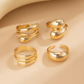A Set Of 4 Elegant And Minimalist Golden Rings, Adjustable Open Rings For Women, Featuring A MultiLayer Spiral And Teardrop Geometric Design, Suitable For All Seasons - PULSE MART