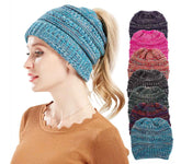 Mixed Color Knitted Wool Hat Ladies Non-labeled Ponytail Hat - PULSE MART
