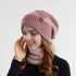 2pcs Knitted Hat Suit With Scarf Winter Two-color Hat And Thick Warm Earflaps Wool Scarf - PULSE MART