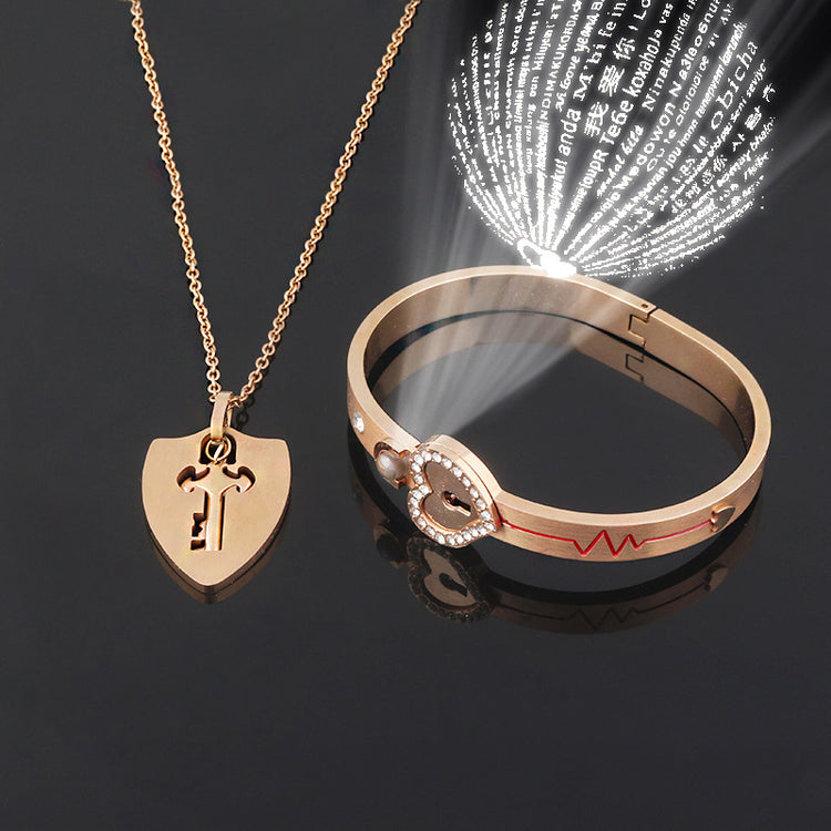 Fashion Jewelry Titanium Steel Couple Love Lock, Bracelet, Key Set, Necklace - PULSE MART