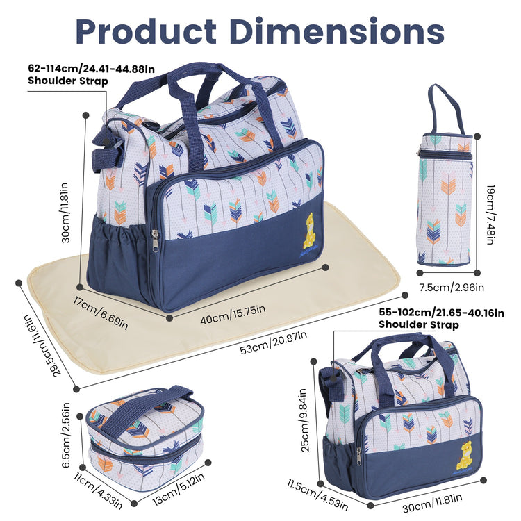 5Pcs Baby Nappy Diaper Bags Set Mummy Diaper Handbags With Diaper Pad Food Bag Bottle Bag Travel Tote Bags For Mom Dad - PULSE MART