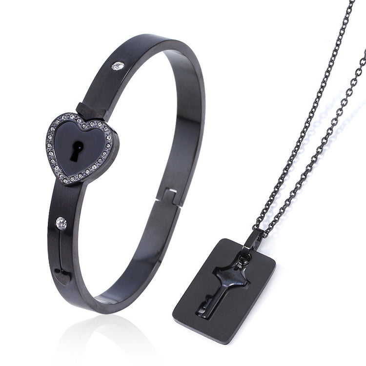 Fashion Jewelry Titanium Steel Couple Love Lock, Bracelet, Key Set, Necklace - PULSE MART
