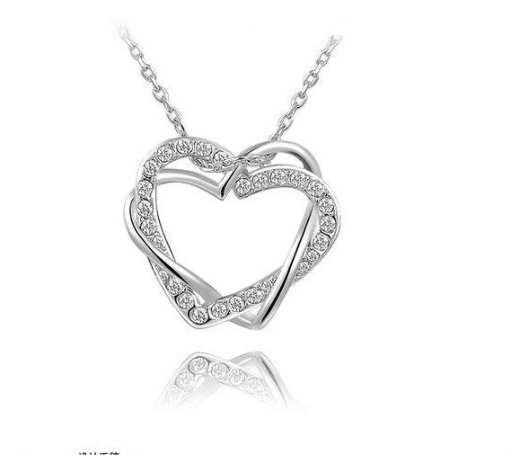 Yiwu Fashion Jewelry Factory Jewelry Customized Double Diamond Heart Necklace Earring Set - PULSE MART