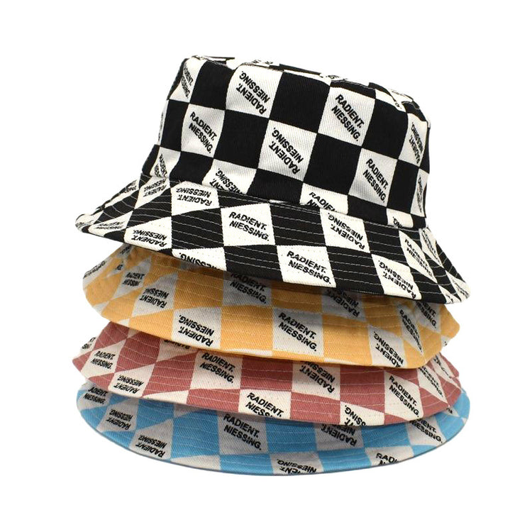 Letter Plaid Bucket Hat Women&