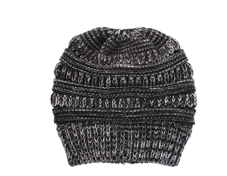 Mixed Color Knitted Wool Hat Ladies Non-labeled Ponytail Hat - PULSE MART