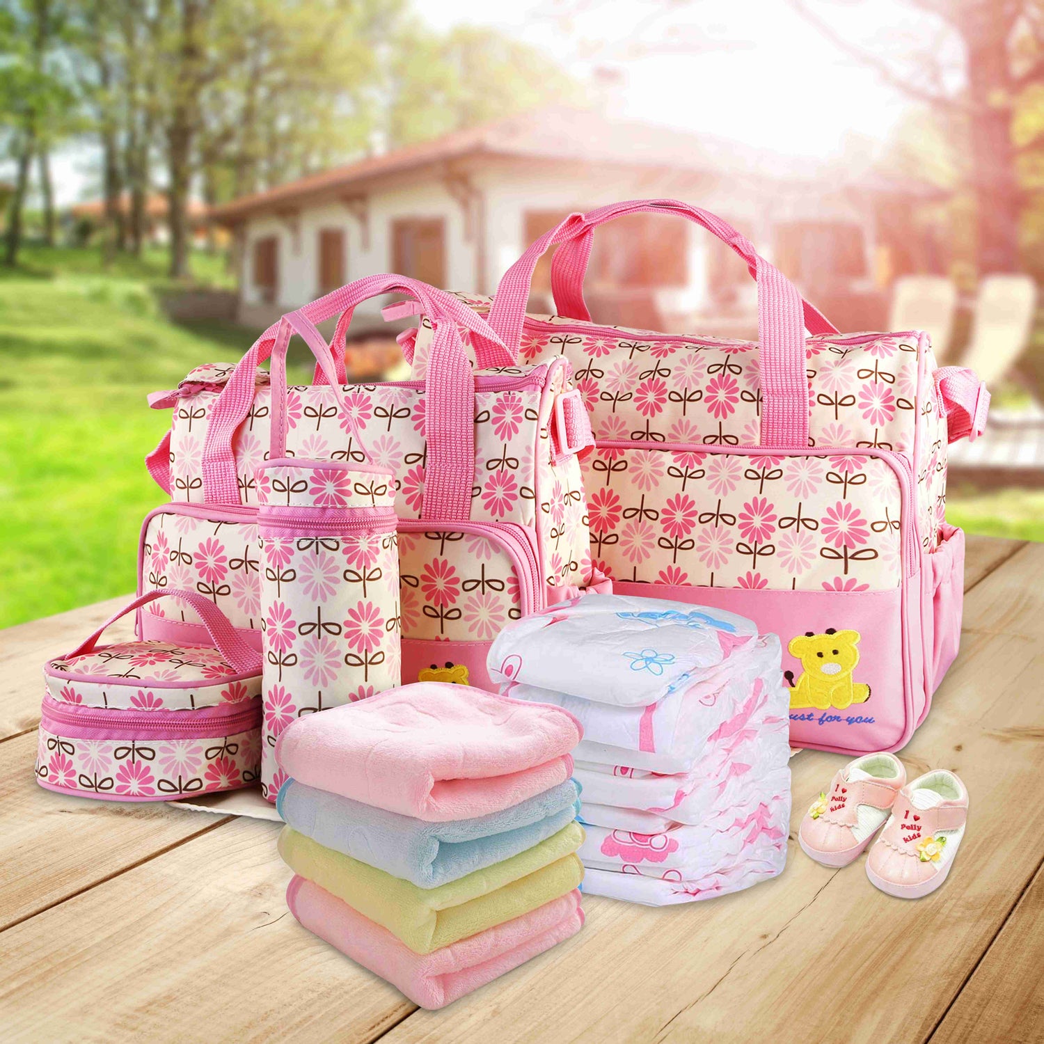 5PCS Per Set Baby Nappy Diaper Bags Set Mummy Diaper Shoulder Bags WithNappy Changing Pad Insulated Pockets Travel Tote Bags For Mom Dad - PULSE MART