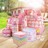 5PCS Per Set Baby Nappy Diaper Bags Set Mummy Diaper Shoulder Bags WithNappy Changing Pad Insulated Pockets Travel Tote Bags For Mom Dad - PULSE MART