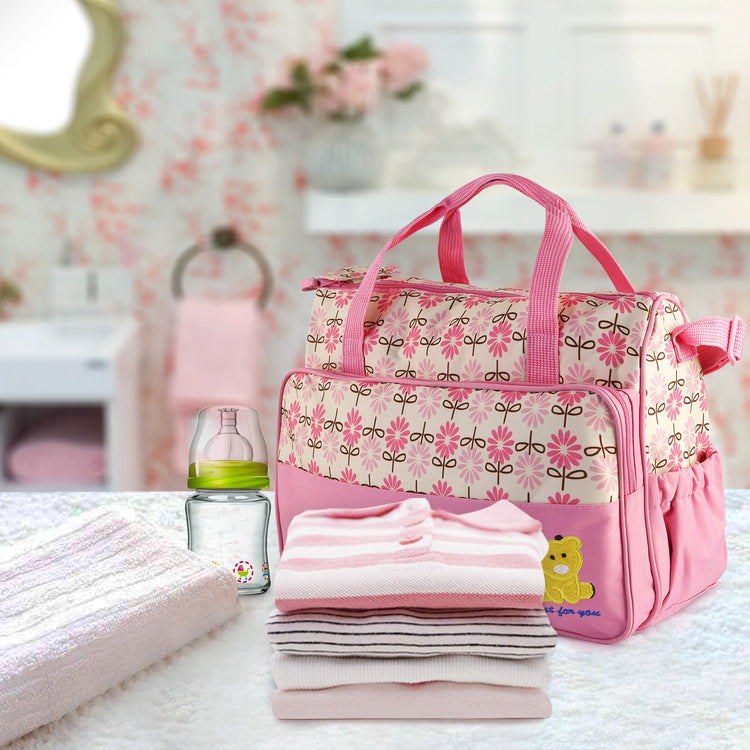 5PCS Per Set Baby Nappy Diaper Bags Set Mummy Diaper Shoulder Bags WithNappy Changing Pad Insulated Pockets Travel Tote Bags For Mom Dad - PULSE MART