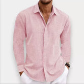 Long Sleeve T-shirt Undershirt Solid Color Long Sleeve Cotton Linen Shirt Men - PULSE MART