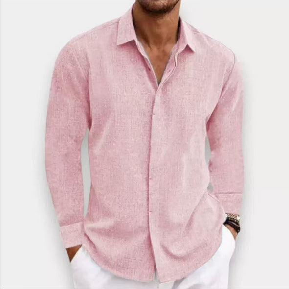 Long Sleeve T-shirt Undershirt Solid Color Long Sleeve Cotton Linen Shirt Men - PULSE MART