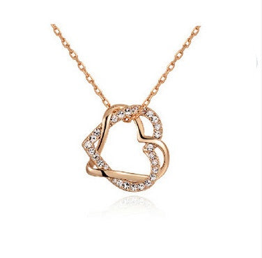 Yiwu Fashion Jewelry Factory Jewelry Customized Double Diamond Heart Necklace Earring Set - PULSE MART
